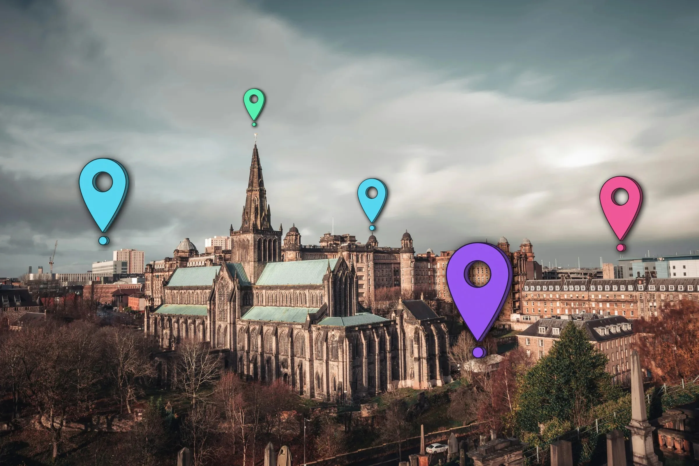 Same day courier Glasgow — Gophr courier destinations mapped across Glasgow Cathedral + Royal Infirmary